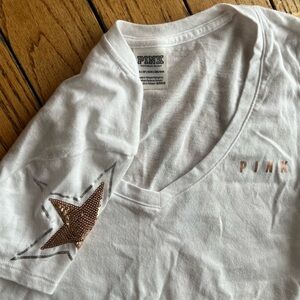 PINK Victoria's Secret White Short Sleeve Sequined Star Tee